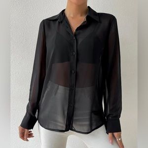 Sheer black button up top